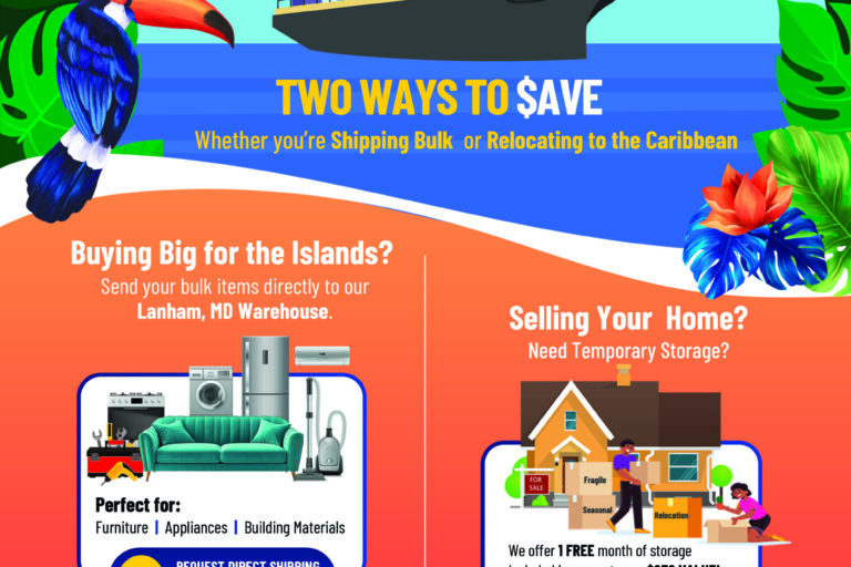 Fall 2025 Caribbean shipping and storage promo flyer – Caribbean Cargo DC